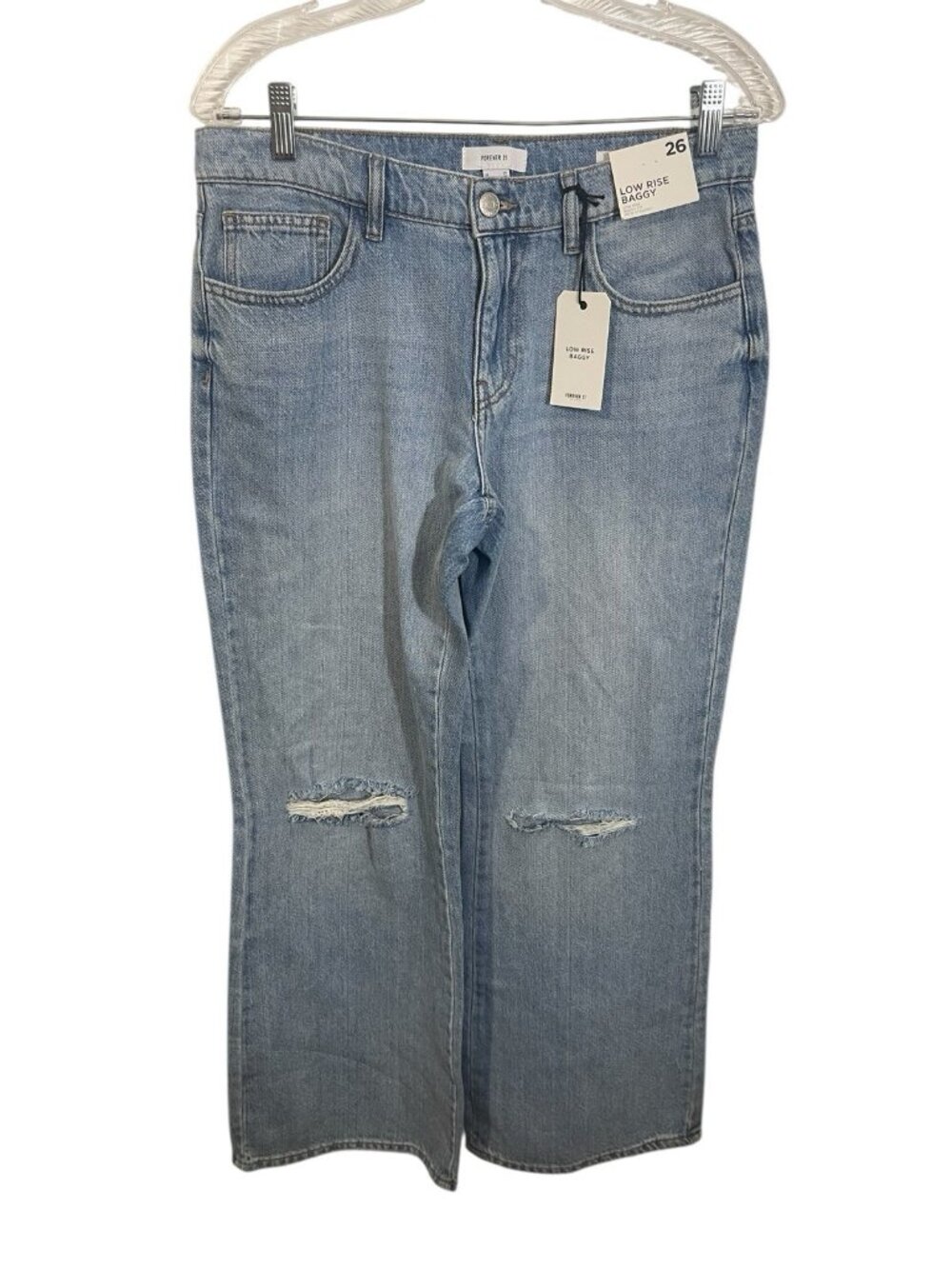 FOREVER 21 Women's Size 26 Low Rise Baggy Wide Straight Distressed Jeans